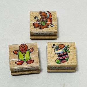 Vintage Stamp Craft Christmas Rubber Set Gingerbread Boy Stocking Bear Holiday